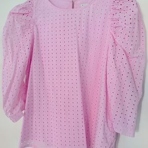 Puff Sleeve Pink Eyelet Top